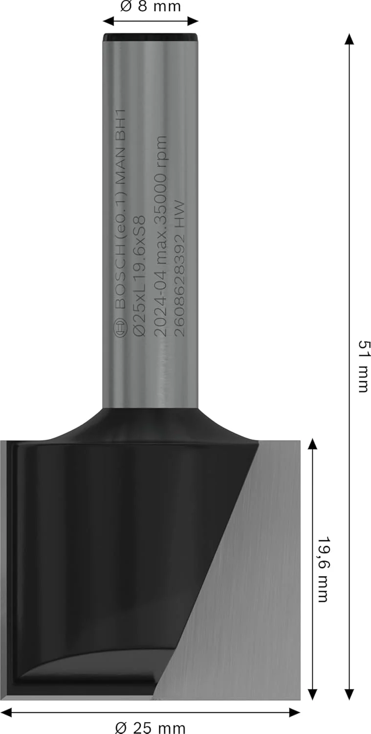Bosch Professional Nutfräser Standard for Wood (für Holz, Ø 25 mm, Arbeitslänge 20 mm, Zubehör Handf