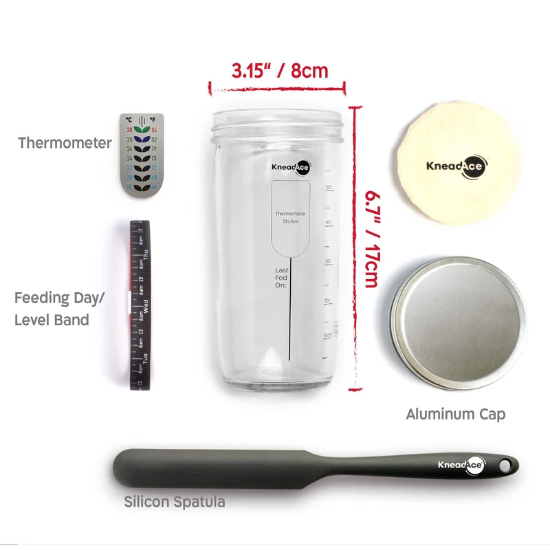 Starter Back-Set: 1x 680g Glas für Sauerteig & 2x ovale Gärkörbe aus Baumwolle & 1x Bäckermesser