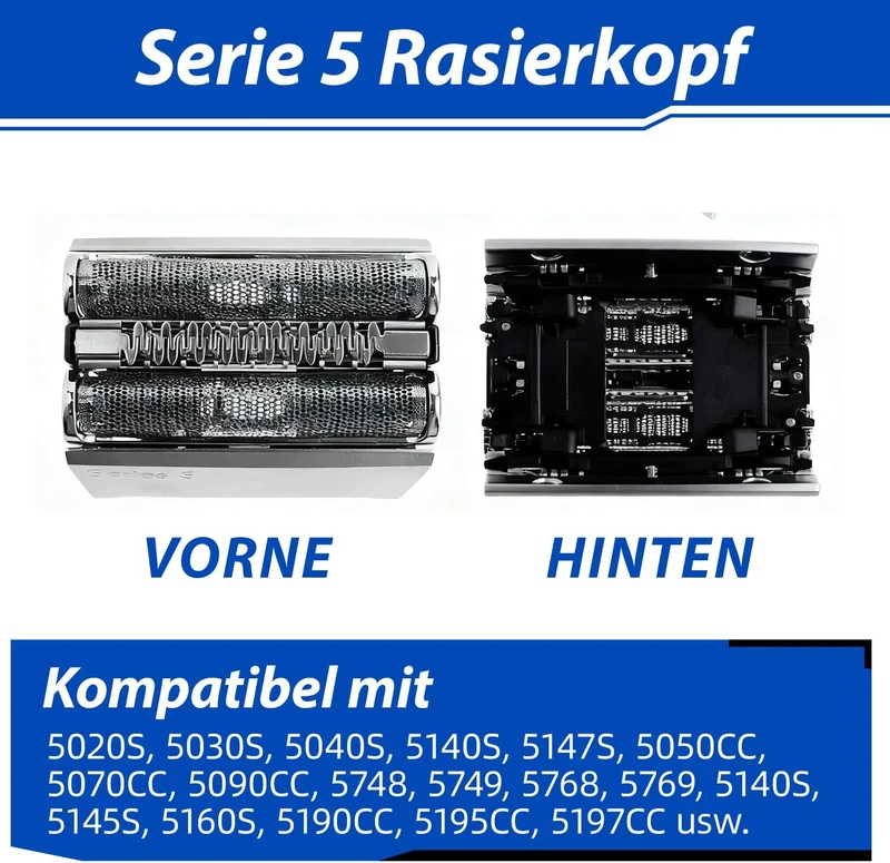 Ersatzkopf für Serie 5, 52S Silberfolie und Schneideeinheit für 5020s, 5030s, 5040s, 5050cc, 5070cc,