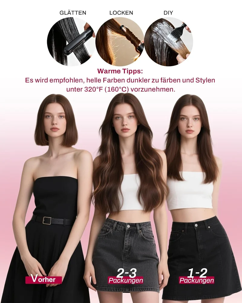 Moresoo Echthaar Extensions Clip in 45 cm Weiches Glattes 7pcs 120g Leicht 3-1#4/6/613 45 cm, 3-1#4/