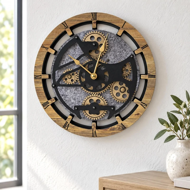 ImprovingLife Schreibtischuhr, 25,4 cm, mit echten beweglichen Zahnrädern, umwandelbar in Wanduhr (B