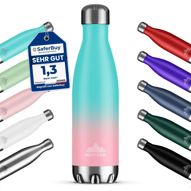 H2O Trinkflasche aus Edelstahl 750 ml Auslaufsicher 750 ml Farbverlauf Cyan Rosa, 750 ml Farbverlauf