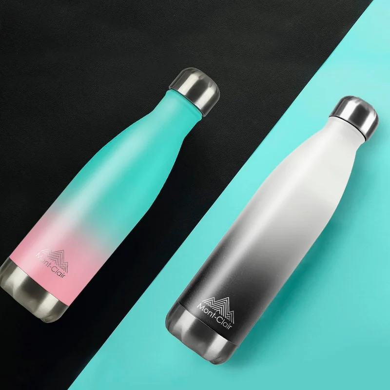 H2O Trinkflasche aus Edelstahl 750 ml Auslaufsicher 750 ml Farbverlauf Cyan Rosa, 750 ml Farbverlauf