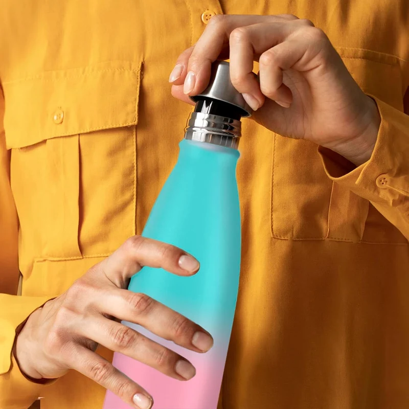 H2O Trinkflasche aus Edelstahl 750 ml Auslaufsicher 750 ml Farbverlauf Cyan Rosa, 750 ml Farbverlauf