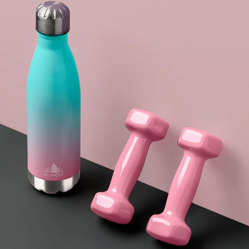 H2O Trinkflasche aus Edelstahl 750 ml Auslaufsicher 750 ml Farbverlauf Cyan Rosa, 750 ml Farbverlauf
