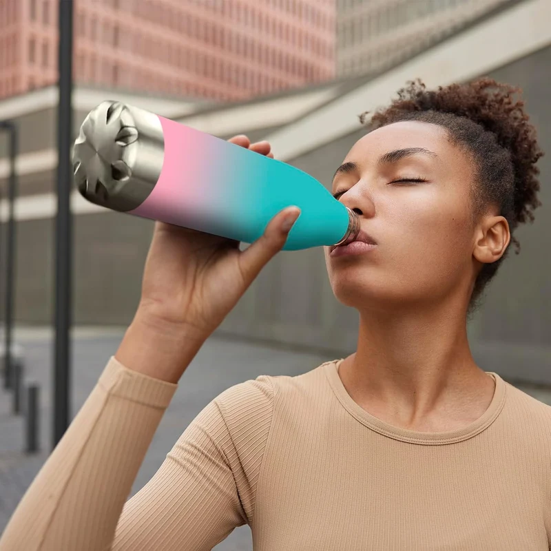 H2O Trinkflasche aus Edelstahl 750 ml Auslaufsicher 750 ml Farbverlauf Cyan Rosa, 750 ml Farbverlauf