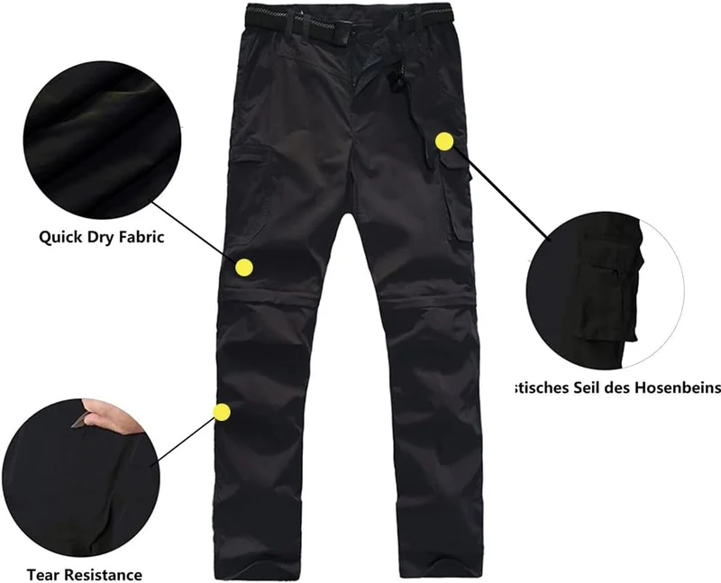 Herren Wanderhose Zip Off Leichte Atmungsaktiv Schnell Trockend Trekkinghose Abnehmbar Funktionshose