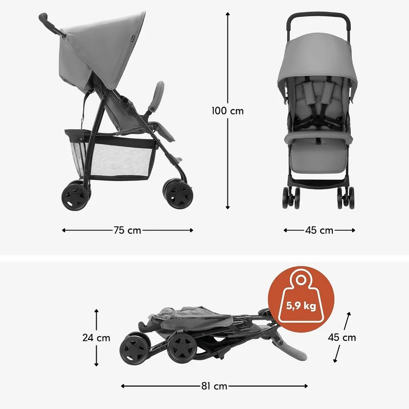 hauck Buggy Sport, Ultra Leicht - nur 5,9 kg, für Kinder bis 15 kg, Klein Zusammenklappbar, Reisebug