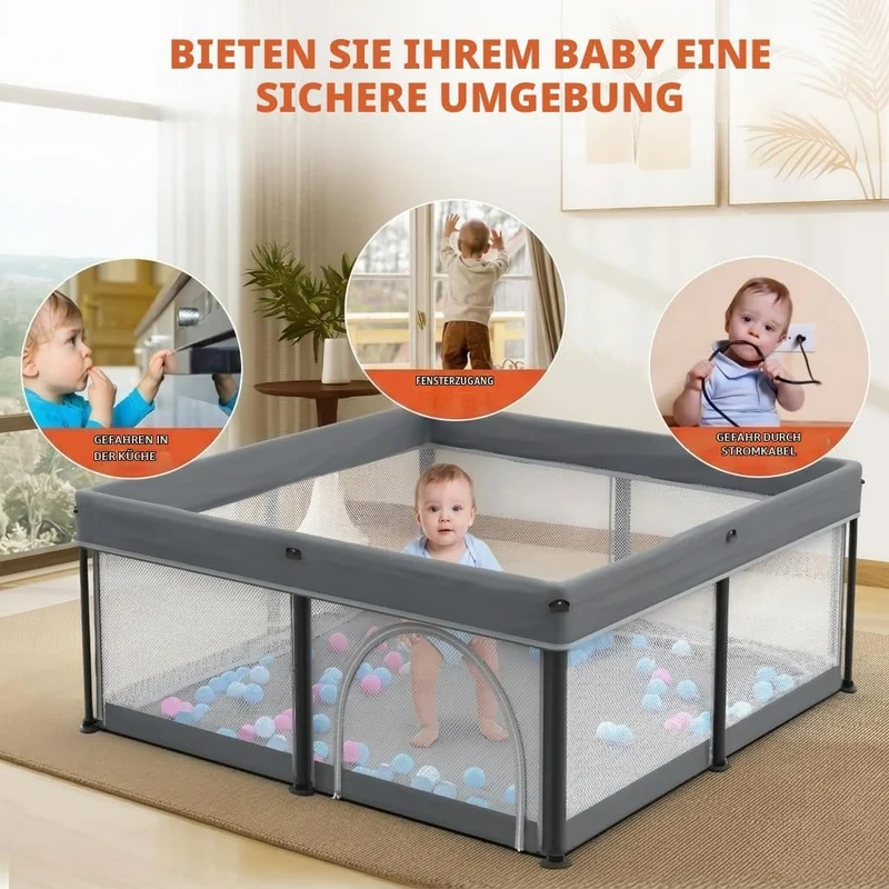 Baby Laufstall faltbar 127x127 cm mit Matte – Tragbares Laufgitter für Babys & Kleinkinder, inkl. 50