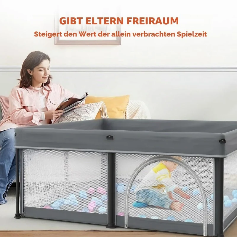 Baby Laufstall faltbar 127x127 cm mit Matte – Tragbares Laufgitter für Babys & Kleinkinder, inkl. 50
