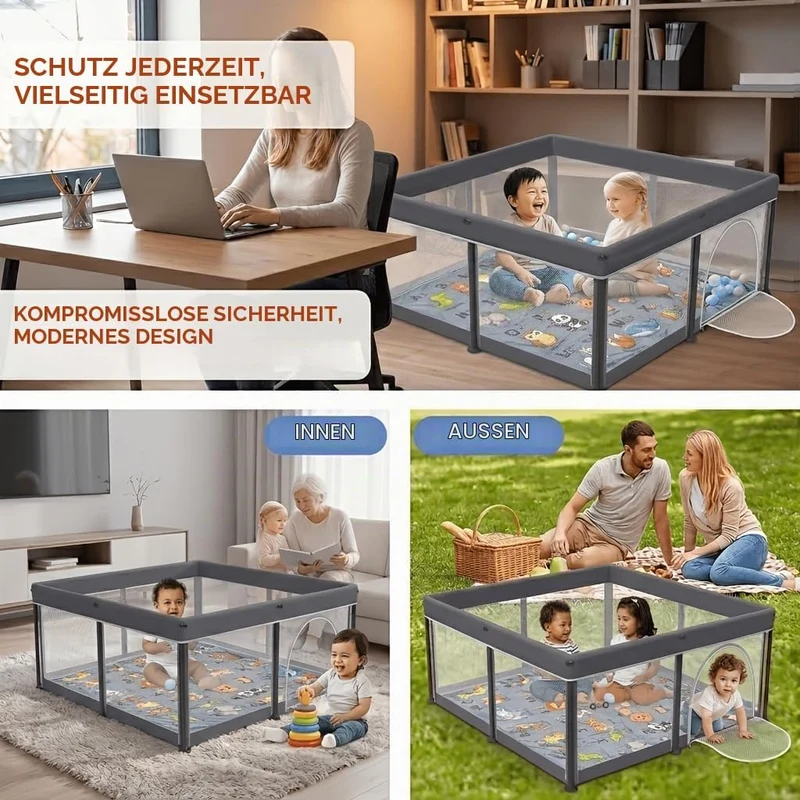 Baby Laufstall faltbar 127x127 cm mit Matte – Tragbares Laufgitter für Babys & Kleinkinder, inkl. 50