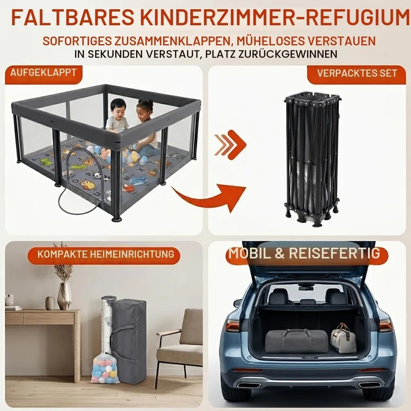 Baby Laufstall faltbar 127x127 cm mit Matte – Tragbares Laufgitter für Babys & Kleinkinder, inkl. 50