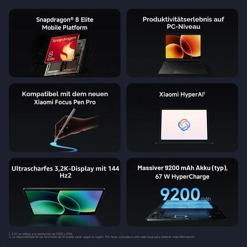 XIAOMI Pad 8 Pro 8 GB/256 GB, 11,2" 3,2K Tablet, Snapdragon 8 Elite, Mattes Glas, WiFi 7 + Bluetooth