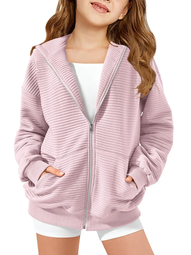 Haloumoning Mädchen Kapuzenjacke mit Reissverschluss 9-10 Jahre Rosa, 9-10 Jahre Rosa