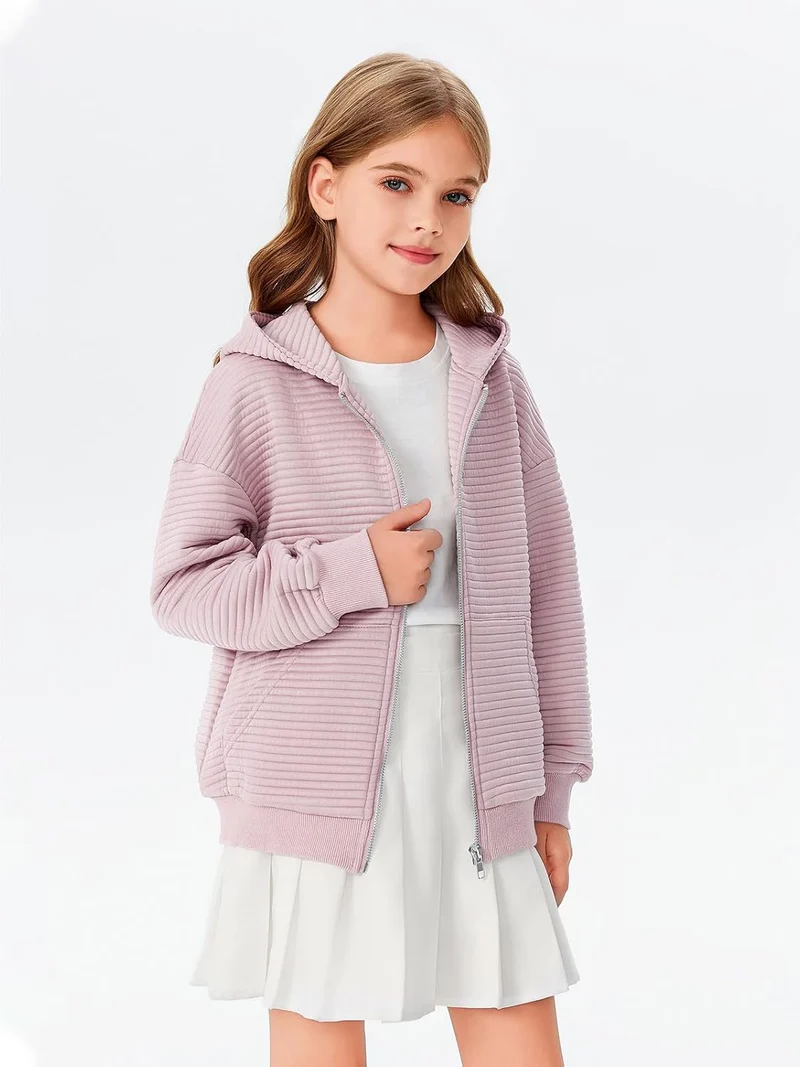 Haloumoning Mädchen Kapuzenjacke mit Reissverschluss 9-10 Jahre Rosa, 9-10 Jahre Rosa