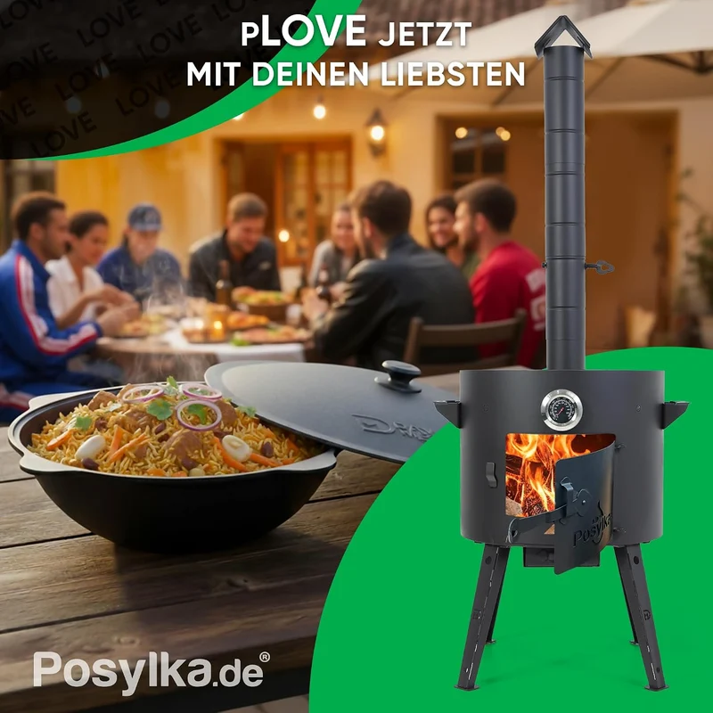 Utschak Feuerofen Ø 40 cm für Kasan 12L + Herdplatte Eckig Hexagonal, Hexagonal