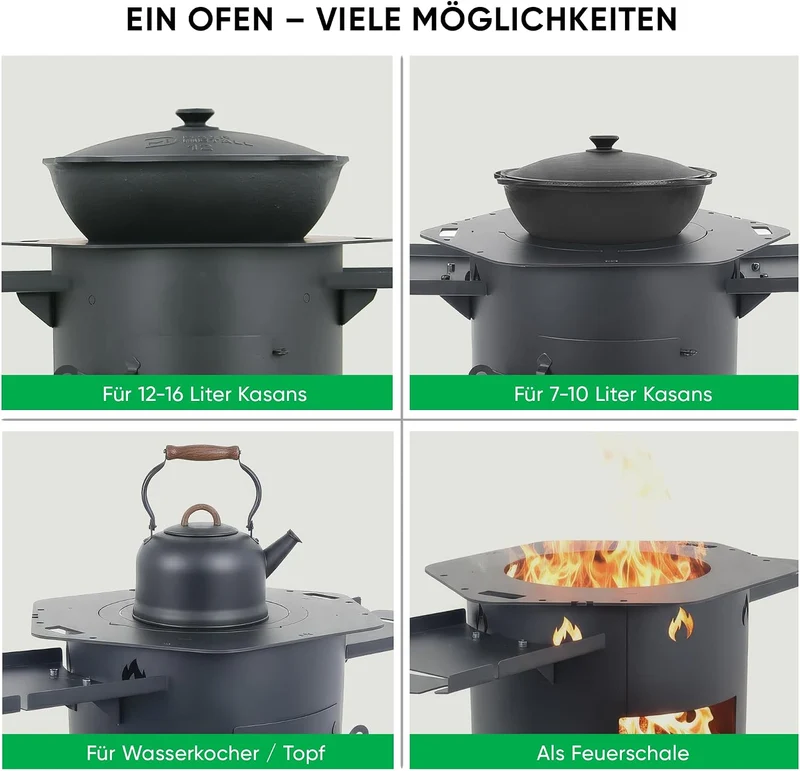 Utschak Feuerofen Ø 40 cm für Kasan 12L + Herdplatte Eckig Hexagonal, Hexagonal