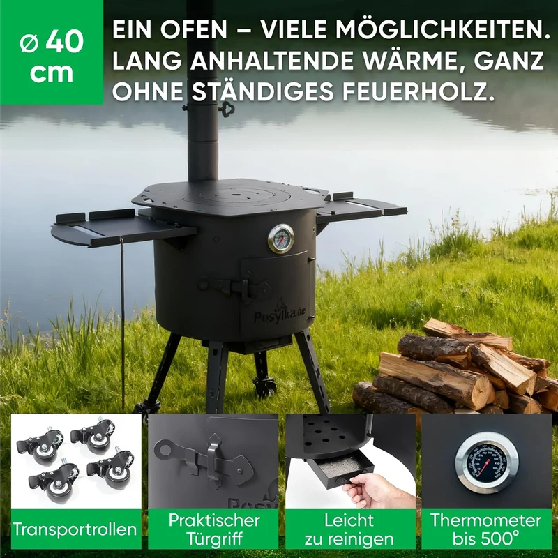 Utschak Feuerofen Ø 40 cm für Kasan 12L + Herdplatte Eckig Hexagonal, Hexagonal