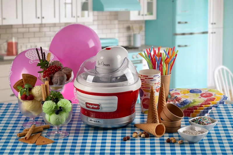 Ariete Ice Cream Maker Party Time 643, Eismaschine, Rührspatel, Eismaschine mit Deckel zum Hinzufüge
