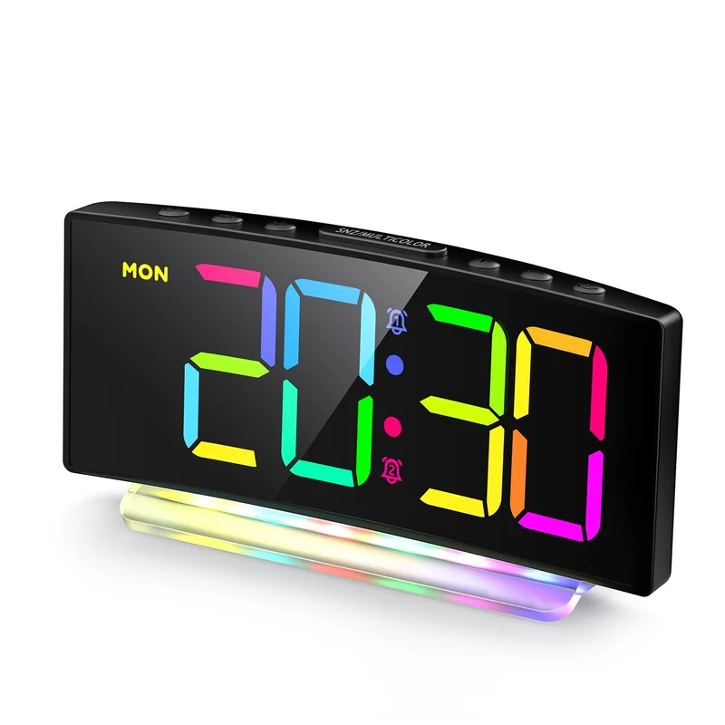 HERMIC Wecker, Wecker Digital LED mit 7 Farben RGB Nachtlicht, Netzbetrieben Digitalwecker mit 8 Far