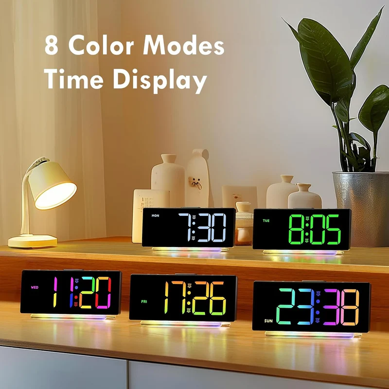 HERMIC Wecker, Wecker Digital LED mit 7 Farben RGB Nachtlicht, Netzbetrieben Digitalwecker mit 8 Far