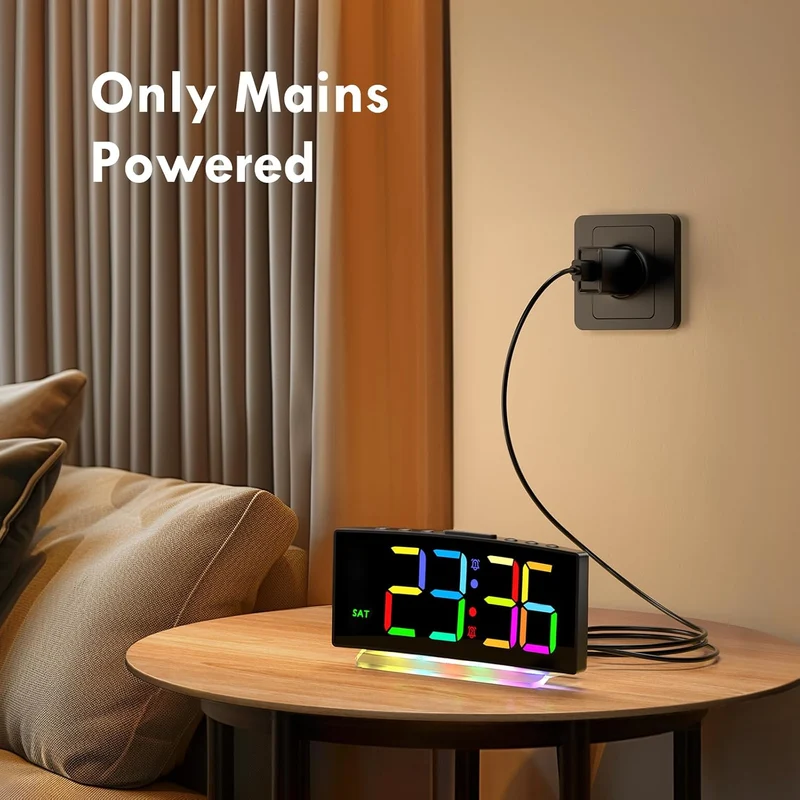 HERMIC Wecker, Wecker Digital LED mit 7 Farben RGB Nachtlicht, Netzbetrieben Digitalwecker mit 8 Far