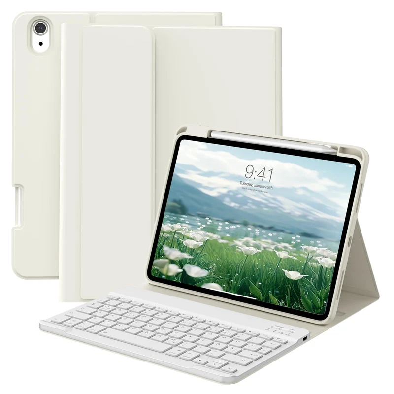 Tastatur hülle für iPad Air 11 Zoll (M4/M3/M2) 2026/2025/2024 Cremeweiss, Cremeweiss