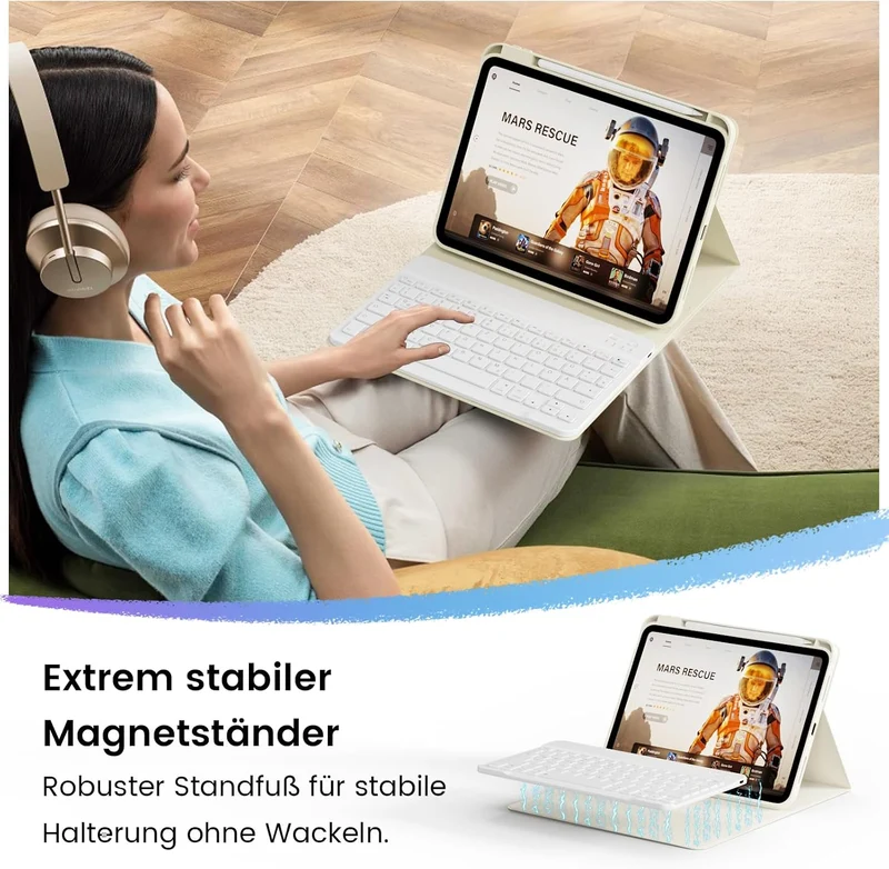 Tastatur hülle für iPad Air 11 Zoll (M4/M3/M2) 2026/2025/2024 Cremeweiss, Cremeweiss