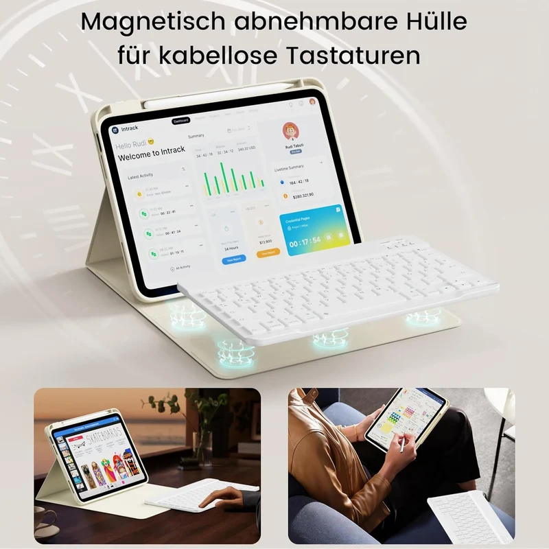 Tastatur hülle für iPad Air 11 Zoll (M4/M3/M2) 2026/2025/2024 Cremeweiss, Cremeweiss