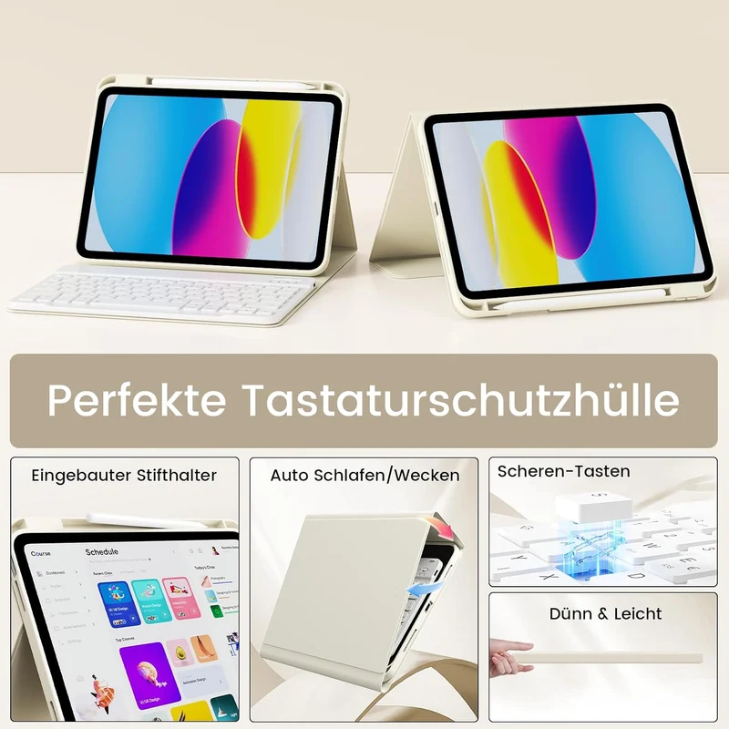 Tastatur hülle für iPad Air 11 Zoll (M4/M3/M2) 2026/2025/2024 Cremeweiss, Cremeweiss