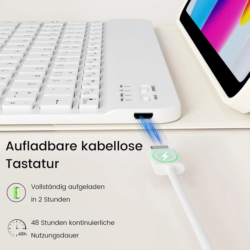 Tastatur hülle für iPad Air 11 Zoll (M4/M3/M2) 2026/2025/2024 Cremeweiss, Cremeweiss