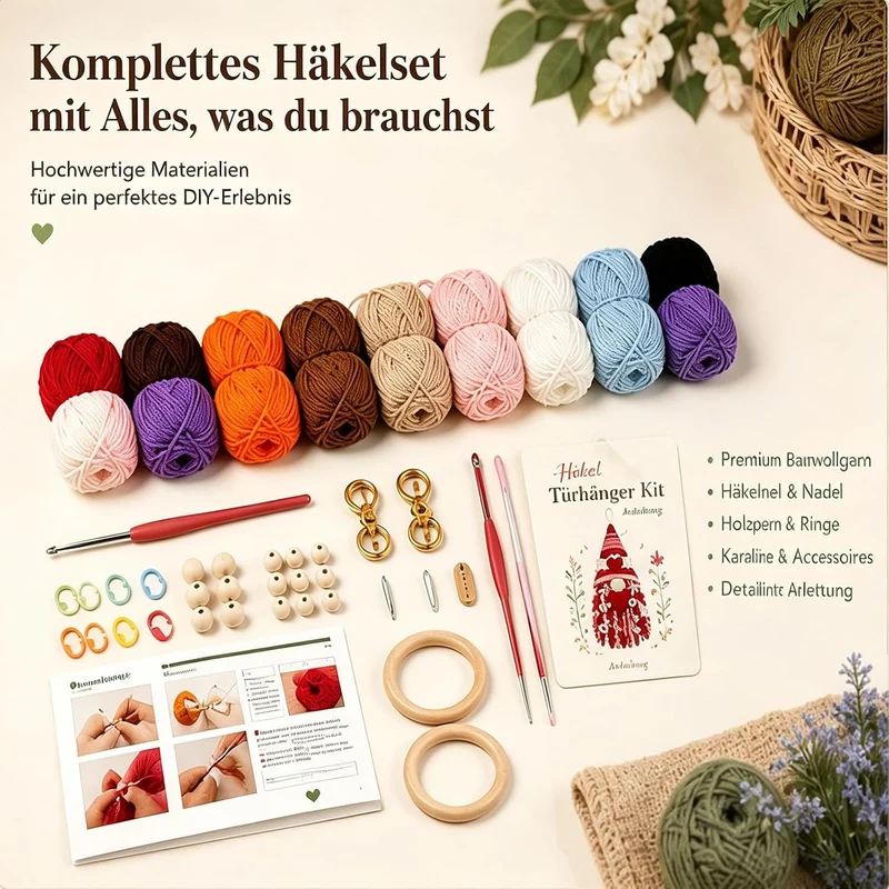 DIY Saisonale 3D-Häkel-Türhänger-Kit, Saisonales Bastelset für Anfänger, D