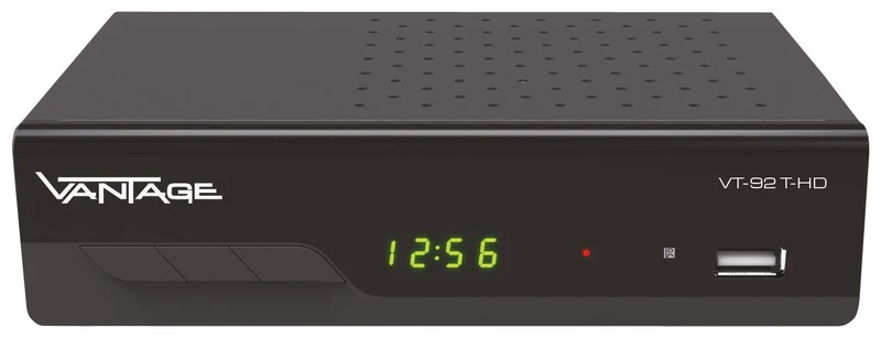 Vantage VT-92 T-HD Receiver (DVB T2, HEVC, Display, USB, HDMI, SCART, Mediaplayer) schwarz Single, S