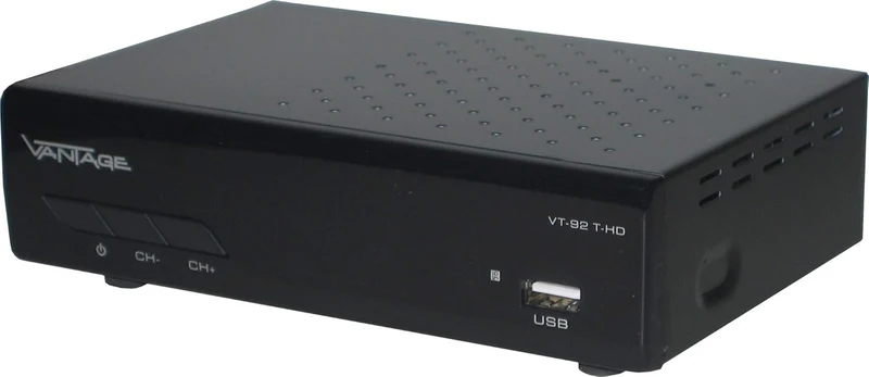 Vantage VT-92 T-HD Receiver (DVB T2, HEVC, Display, USB, HDMI, SCART, Mediaplayer) schwarz Single, S