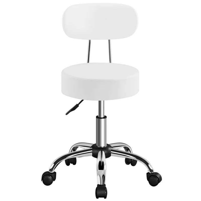 Yaheetech Rollhocker Arbeitshocker mit Rückenlehne Höhenverstellbarer 75-85 Weiss mit Rückenlehne, W
