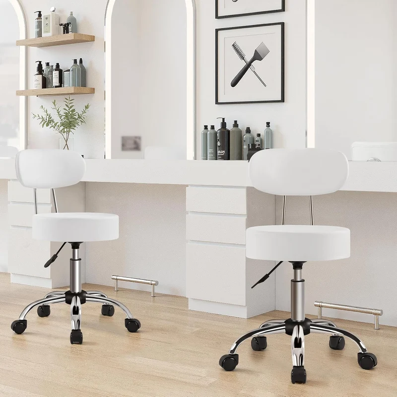 Yaheetech Rollhocker Arbeitshocker mit Rückenlehne Höhenverstellbarer 75-85 Weiss mit Rückenlehne, W