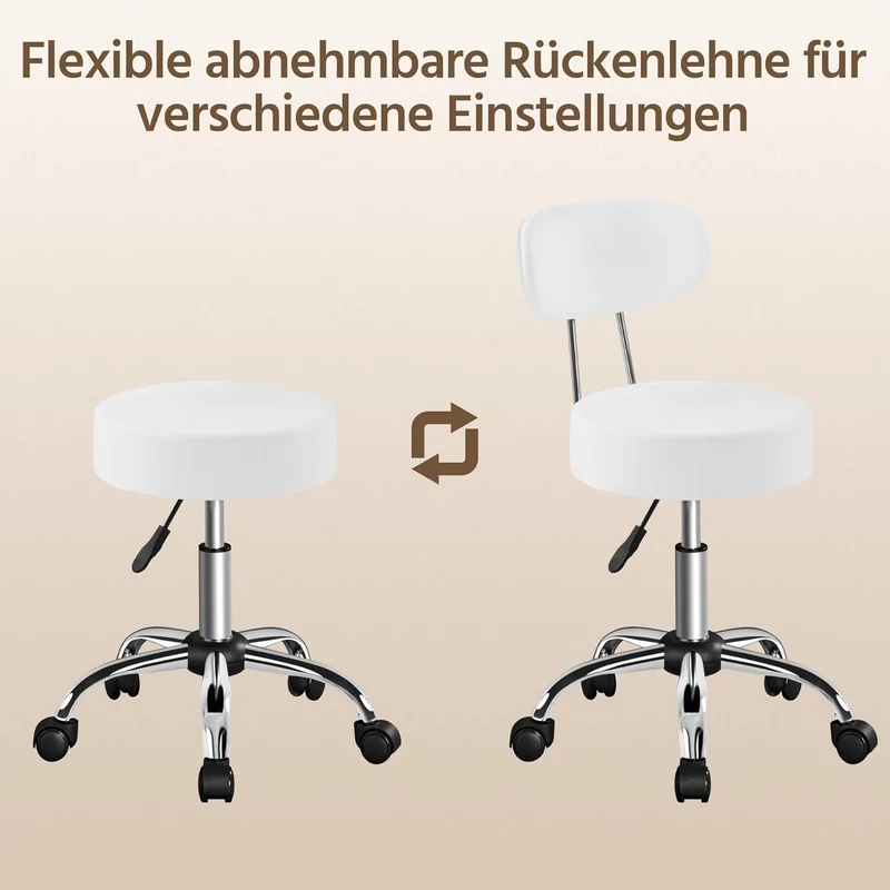 Yaheetech Rollhocker Arbeitshocker mit Rückenlehne Höhenverstellbarer 75-85 Weiss mit Rückenlehne, W