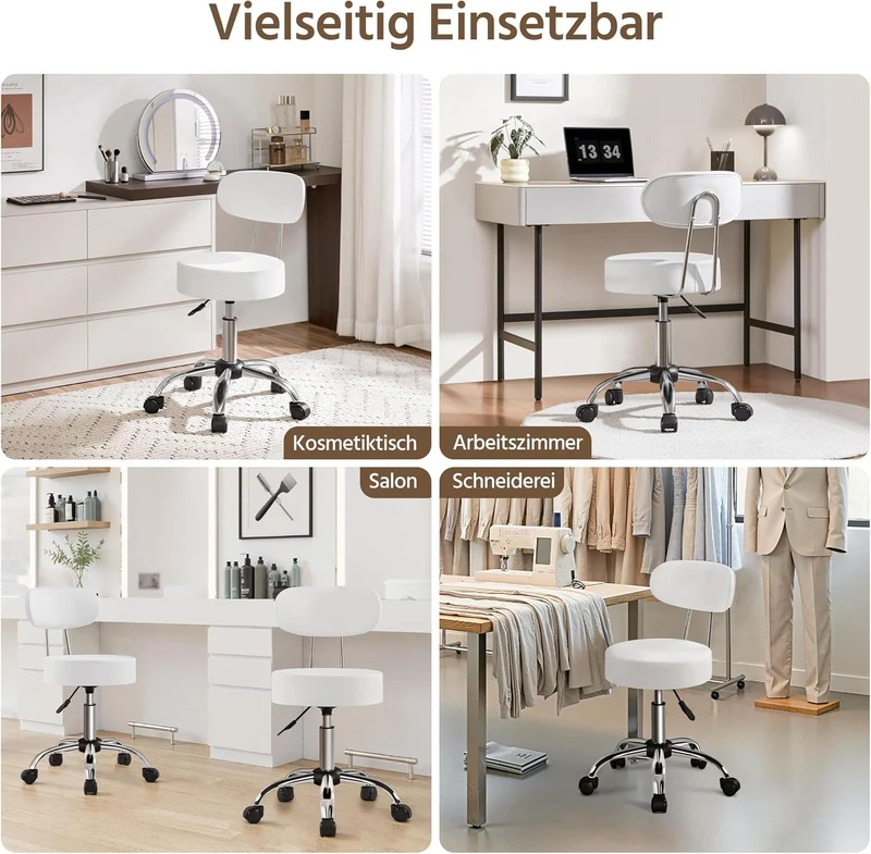 Yaheetech Rollhocker Arbeitshocker mit Rückenlehne Höhenverstellbarer 75-85 Weiss mit Rückenlehne, W