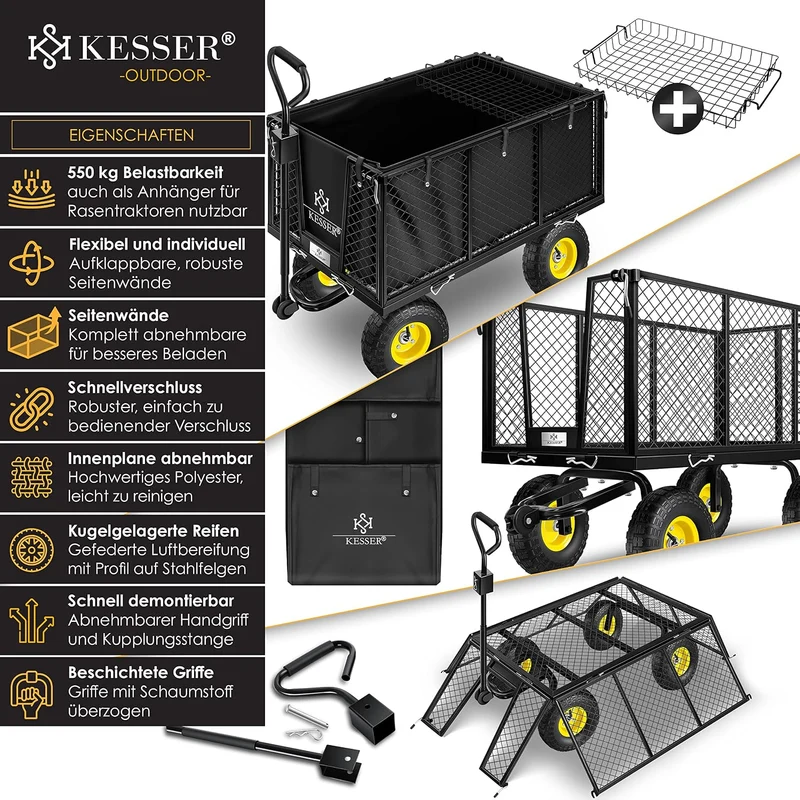 KESSER® Bollerwagen 550kg belastbar Gartenwagen Transportwagen Gartenkarre herausnehmbare Plane Gerä