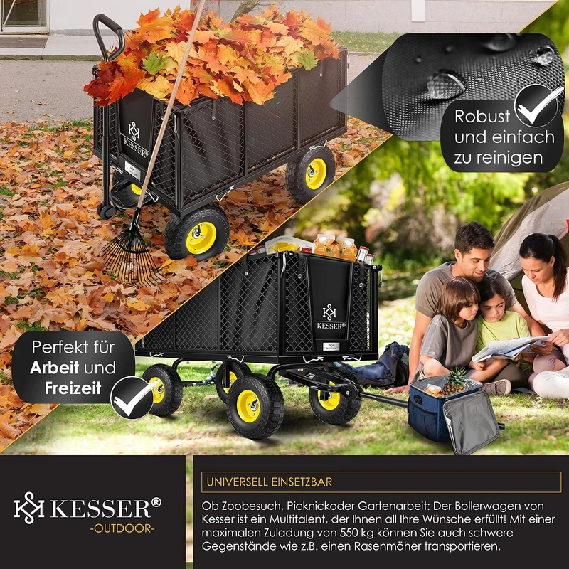 KESSER® Bollerwagen 550kg belastbar Gartenwagen Transportwagen Gartenkarre herausnehmbare Plane Gerä