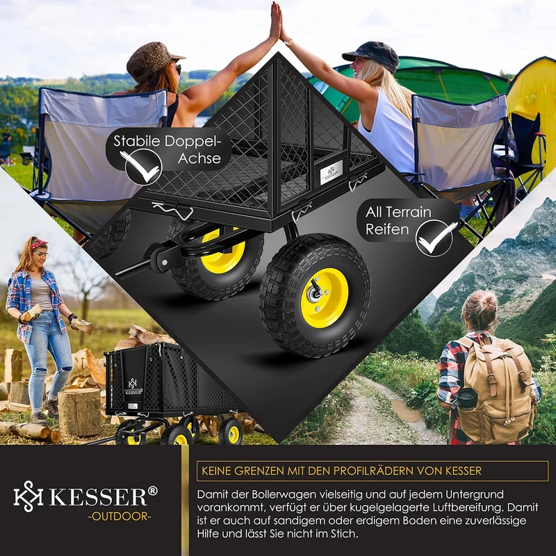 KESSER® Bollerwagen 550kg belastbar Gartenwagen Transportwagen Gartenkarre herausnehmbare Plane Gerä