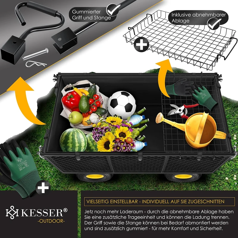 KESSER® Bollerwagen 550kg belastbar Gartenwagen Transportwagen Gartenkarre herausnehmbare Plane Gerä