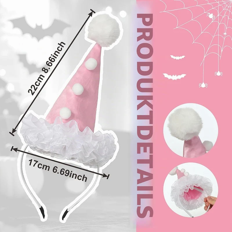 Clownhut Stirnband Schwarz Weiss Narren Kopfbedeckung Party Karneval Halloween Kostüm Zubehör Farbe