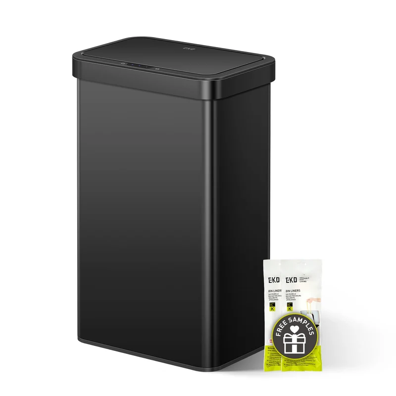 EKO Sensor Mülleimer 2 Fächer, 2 x 30L, elektrischer Mülleimer, Mattschwarz 30L+30L-Schwarz, 30L+30L
