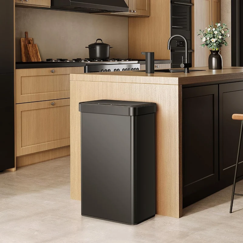 EKO Sensor Mülleimer 2 Fächer, 2 x 30L, elektrischer Mülleimer, Mattschwarz 30L+30L-Schwarz, 30L+30L
