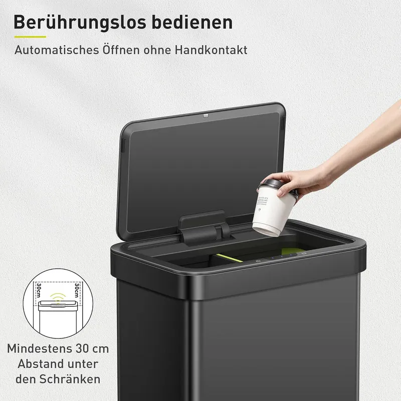 EKO Sensor Mülleimer 2 Fächer, 2 x 30L, elektrischer Mülleimer, Mattschwarz 30L+30L-Schwarz, 30L+30L