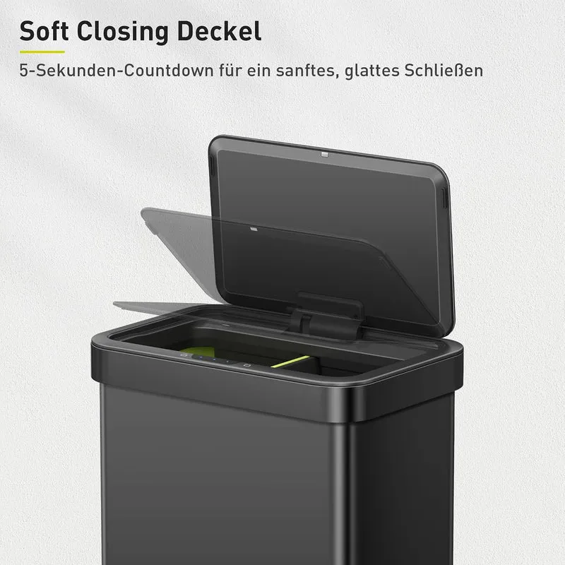 EKO Sensor Mülleimer 2 Fächer, 2 x 30L, elektrischer Mülleimer, Mattschwarz 30L+30L-Schwarz, 30L+30L