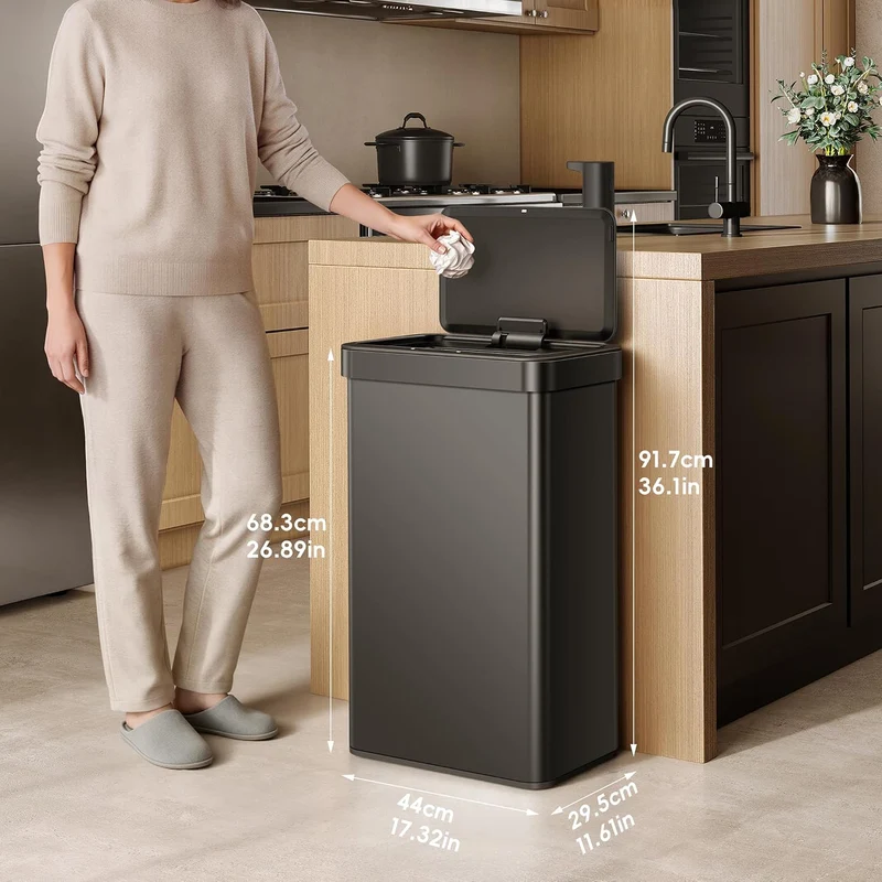 EKO Sensor Mülleimer 2 Fächer, 2 x 30L, elektrischer Mülleimer, Mattschwarz 30L+30L-Schwarz, 30L+30L