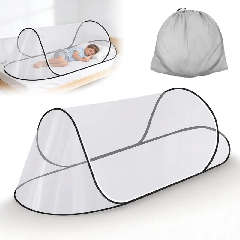Pop-Up Moskitonetz fürs Bett, 200 x 80 x 56 cm, faltbar, Schwarz