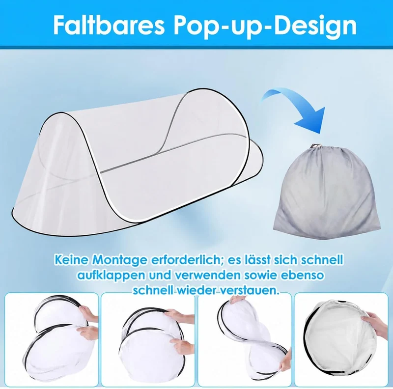 Pop-Up Moskitonetz fürs Bett, 200 x 80 x 56 cm, faltbar, Schwarz